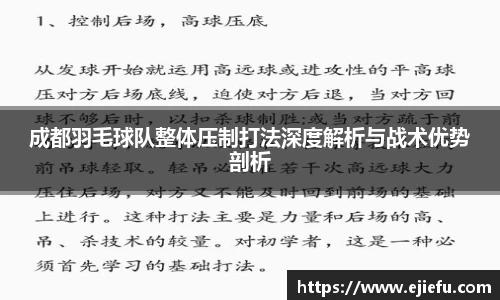 成都羽毛球队整体压制打法深度解析与战术优势剖析